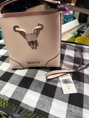 Michael Kors Mercer Small Powder Blush Pink Pebbled Leather Crossbody Bucket Bag